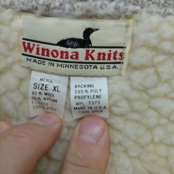 VTG Winona Knit Sweater Vest Men XL Beige Wool Full Zip Thick Heavyweight Sherpa - Picture 6 of 11